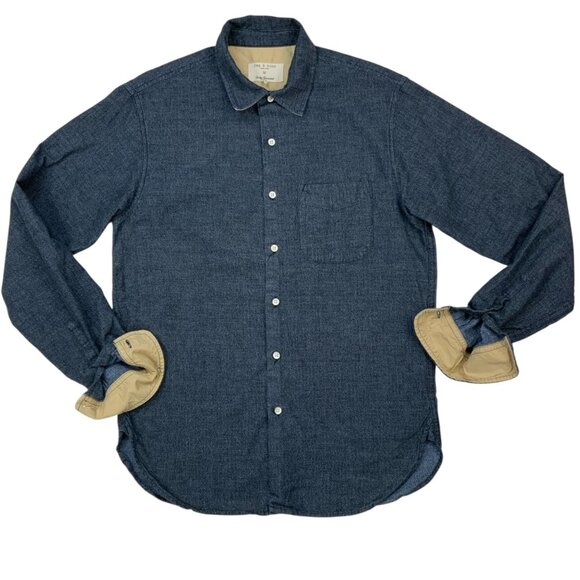 Rag And Bone Mens Button Front Shirt M Blue Long Sleeve Contrasting Cuffs Fall - Picture 1 of 11
